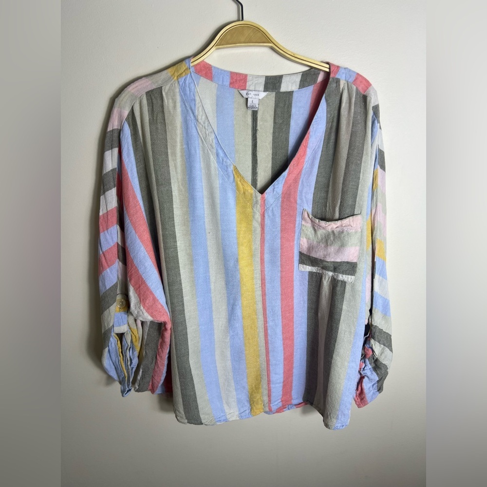 Est 1946 Multicolored Striped Shirt‎ with Pocket Rayon Blend Size Large Spring